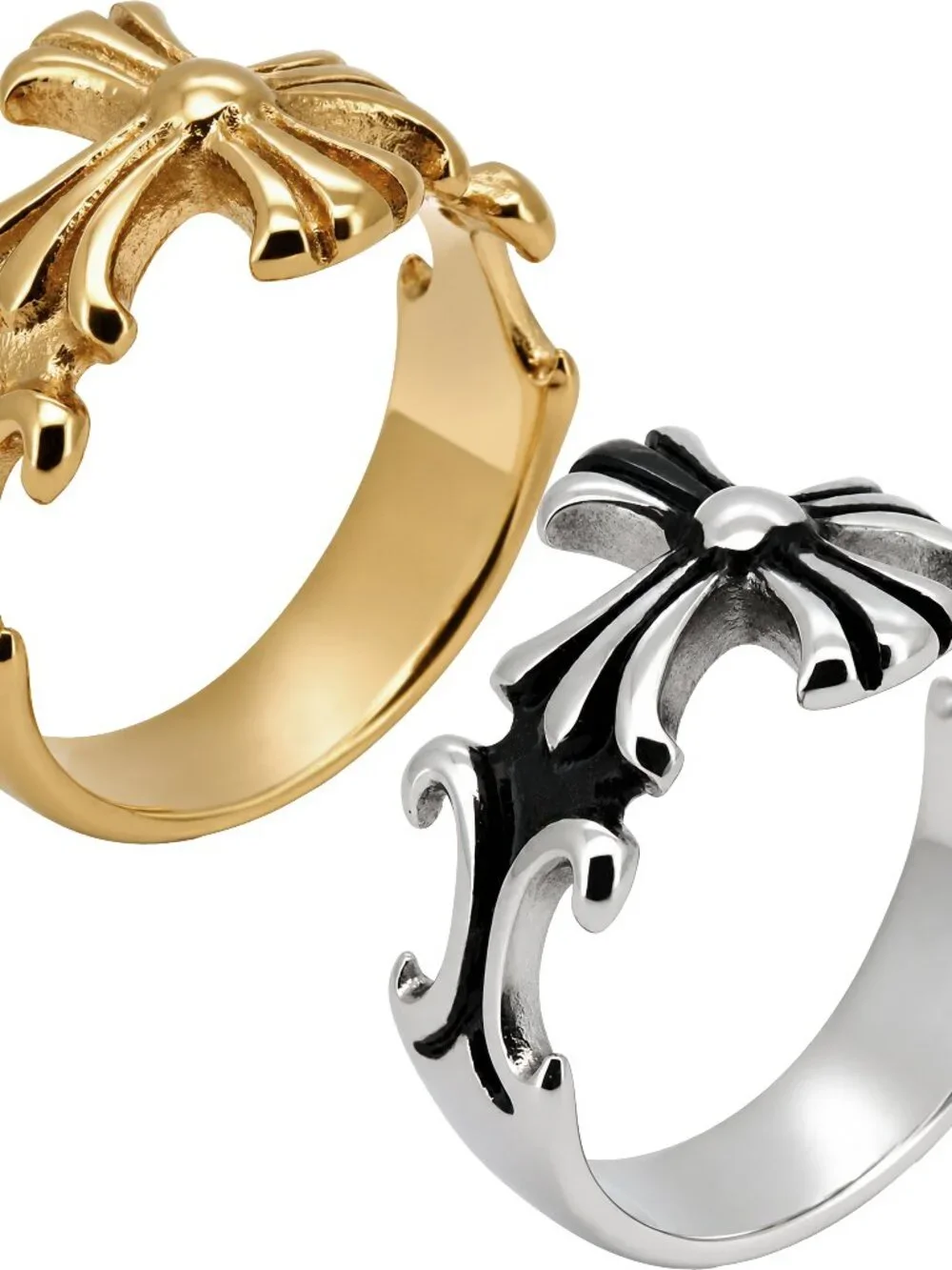 316L Stainless Steel 18k Yellow Gold Plated Flared Cross Ring